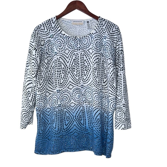 ALFRED DUNNER Woman Blue White Black Swirl Sequins Sweater Top Women's 2X - Picture 11 of 16